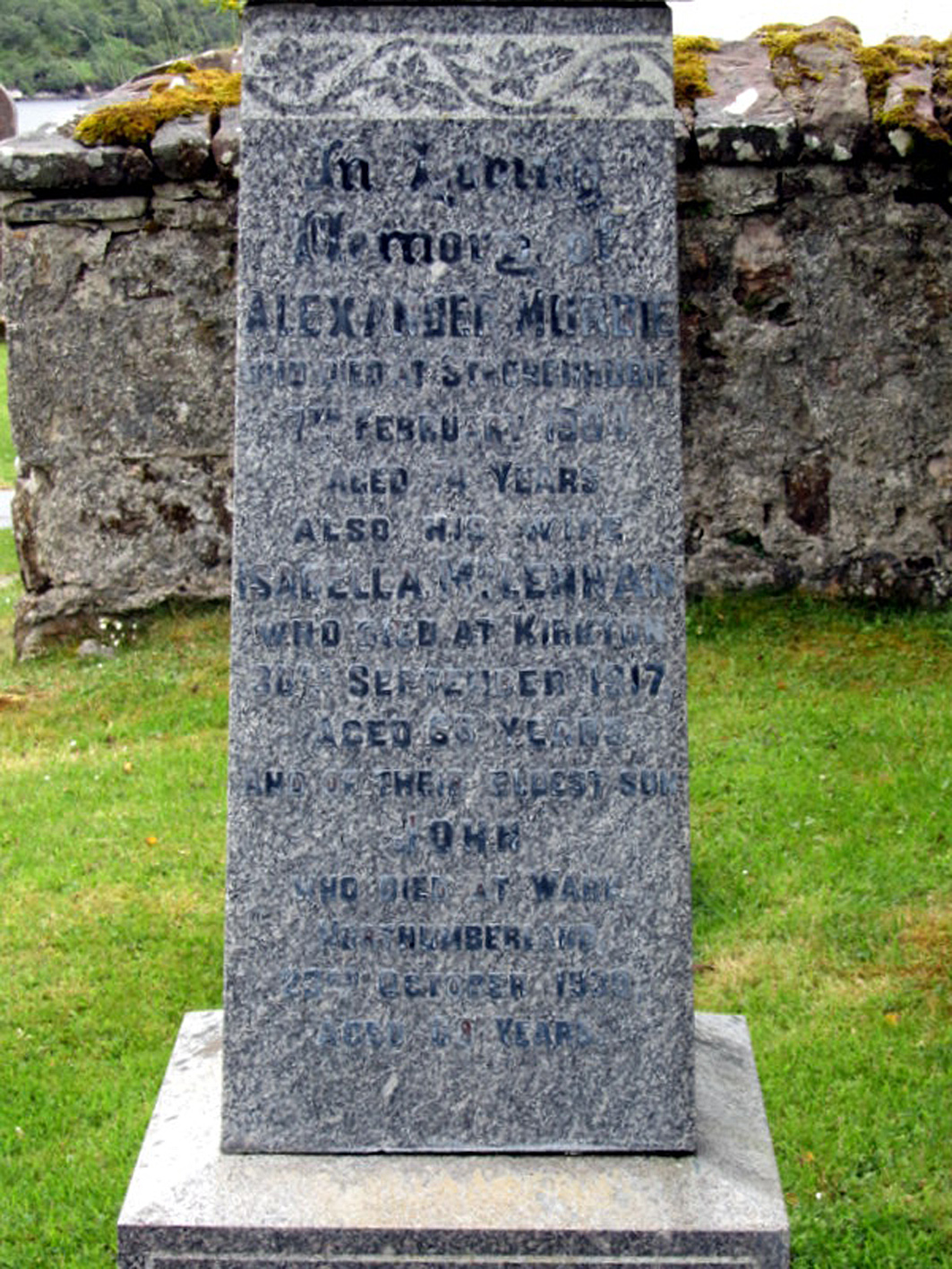 Photo of headstones/Isabella McLennan died 1917 MI Inchnadamph
